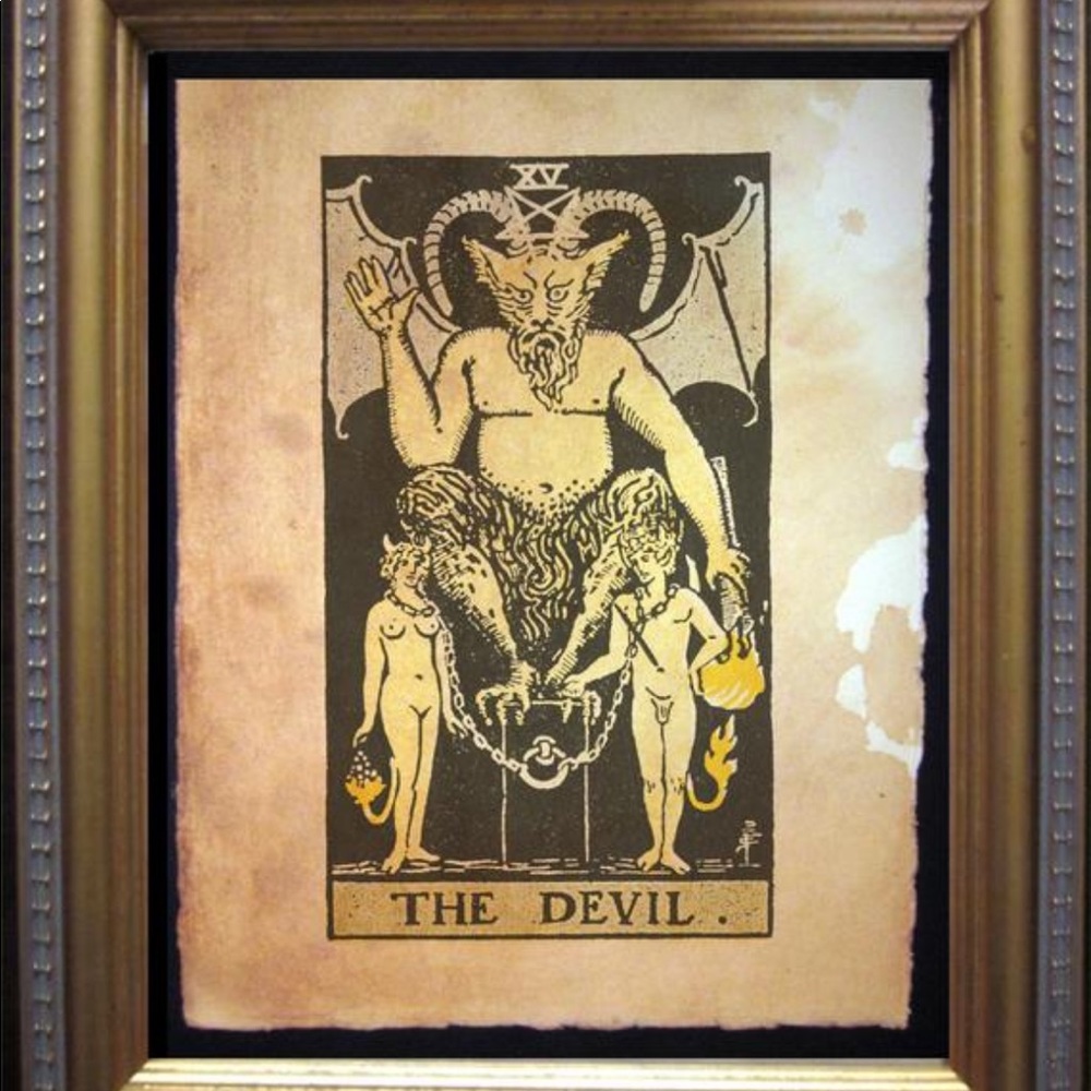 The Devil Vintage Tarot Card Art Print Tea Stain